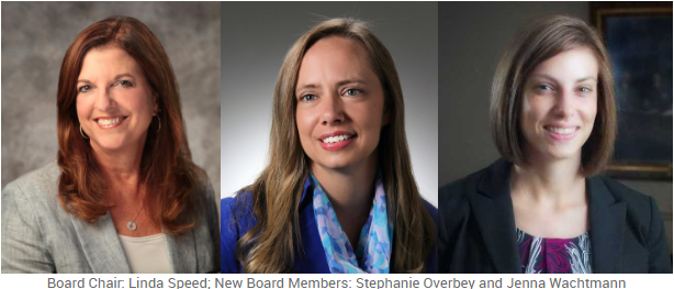 Board Chair: Linda Speed; New Board Members: Stephanie Overbey and Jenna Wachtmann