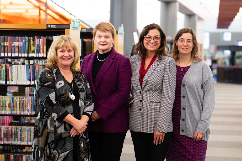 (left to right) – Dawn Martz, Foellinger Foundation Chief Program Officer; Susan Baier, Allen County Public Library Executive Director; Sarah Strimmenos, Foellinger Foundation President & CEO; Jackie Fulwood, Allen County Public Library Youth 